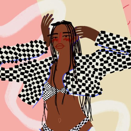 Fashion illustration of mikahchay in swim suit 