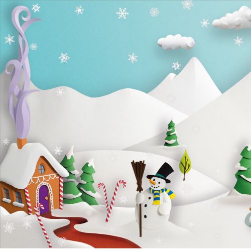 Snowman and Christmas season paper art illustration
