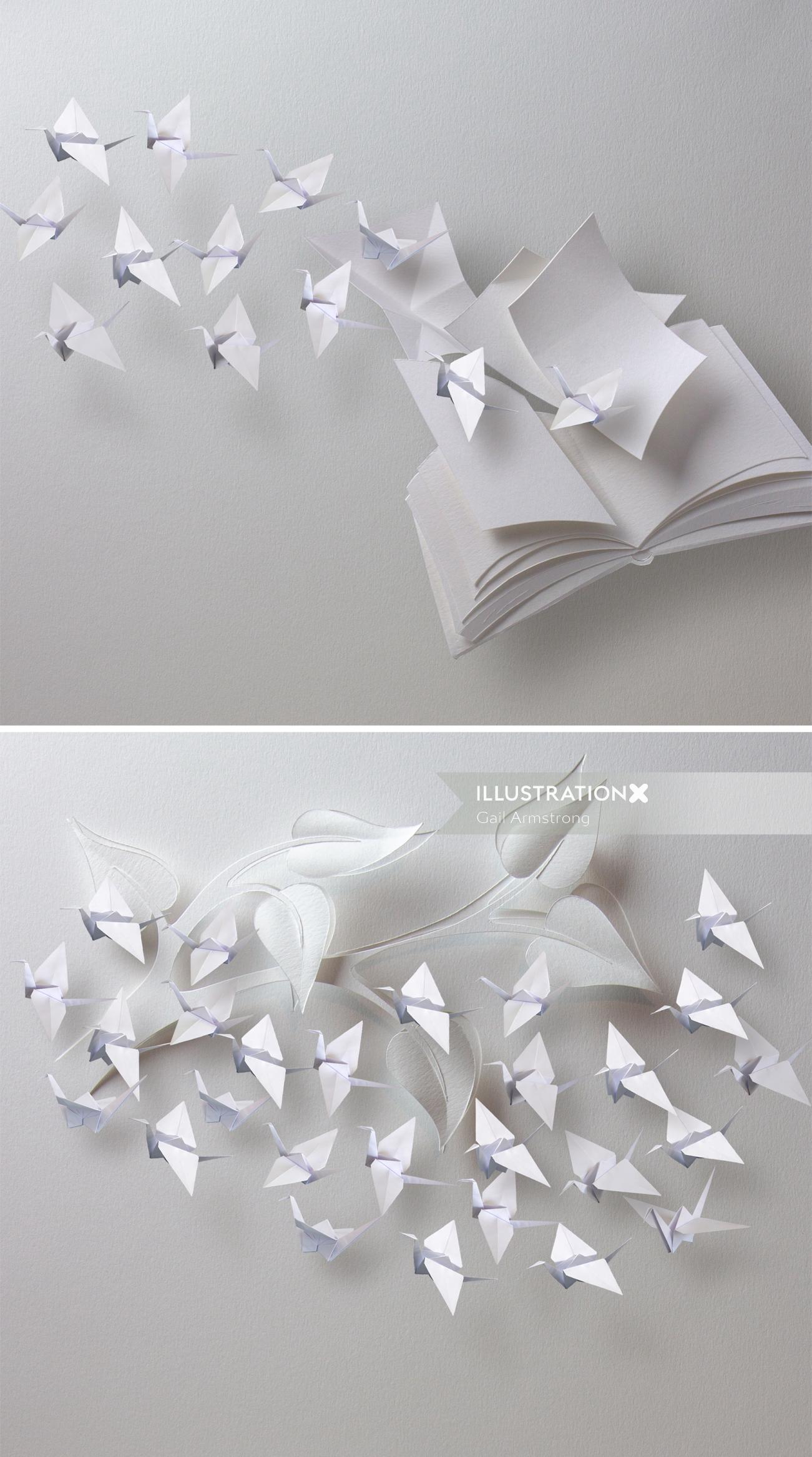 Birds paper art illustration