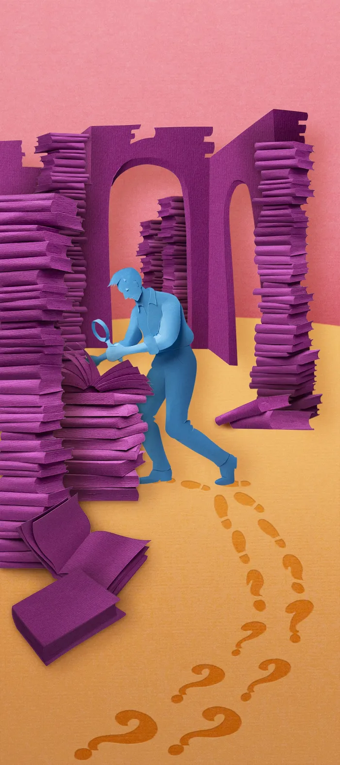 Paper art of man searching
