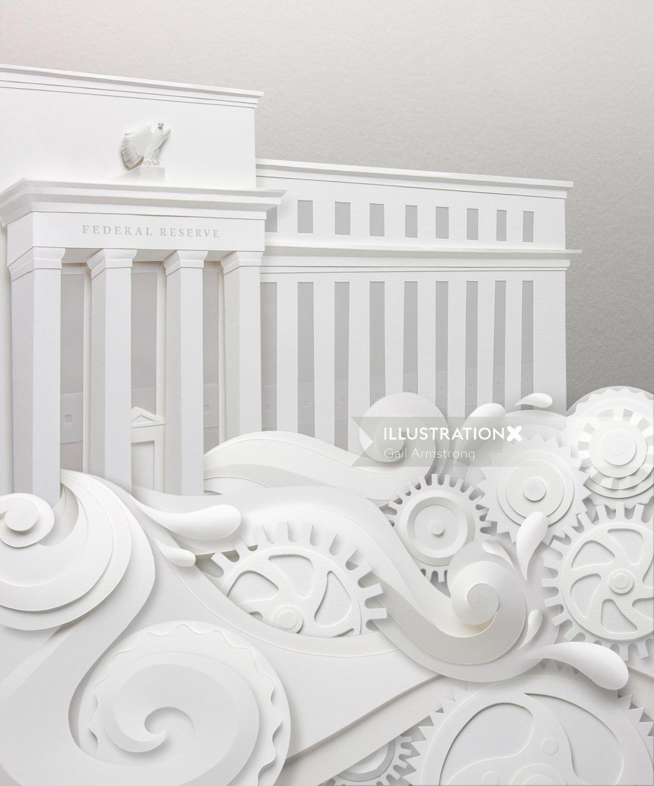 Paper art of  water flowing from The Federal