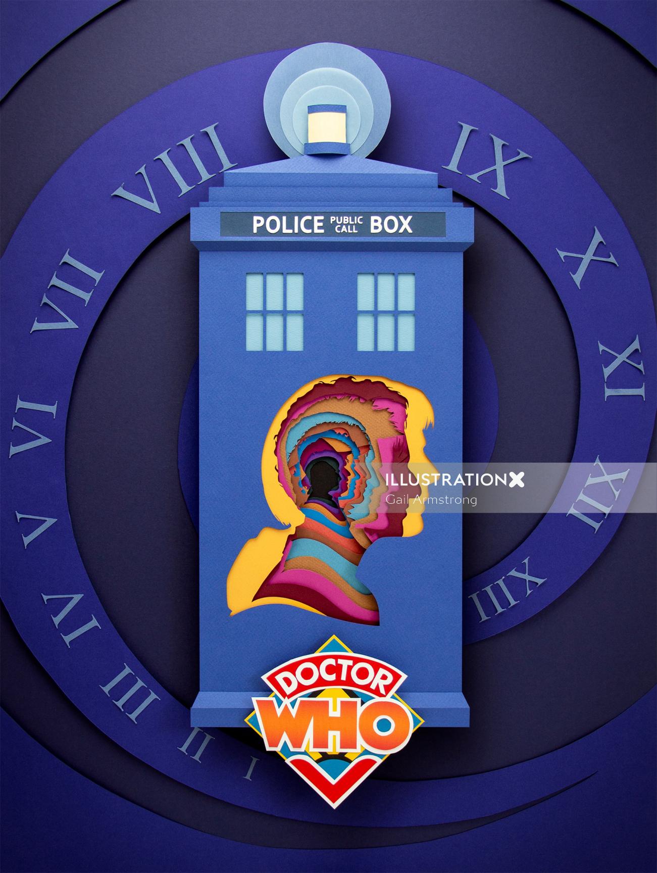 Dr. Who&#39;s Tardis ペーパー スカルプチャー。
