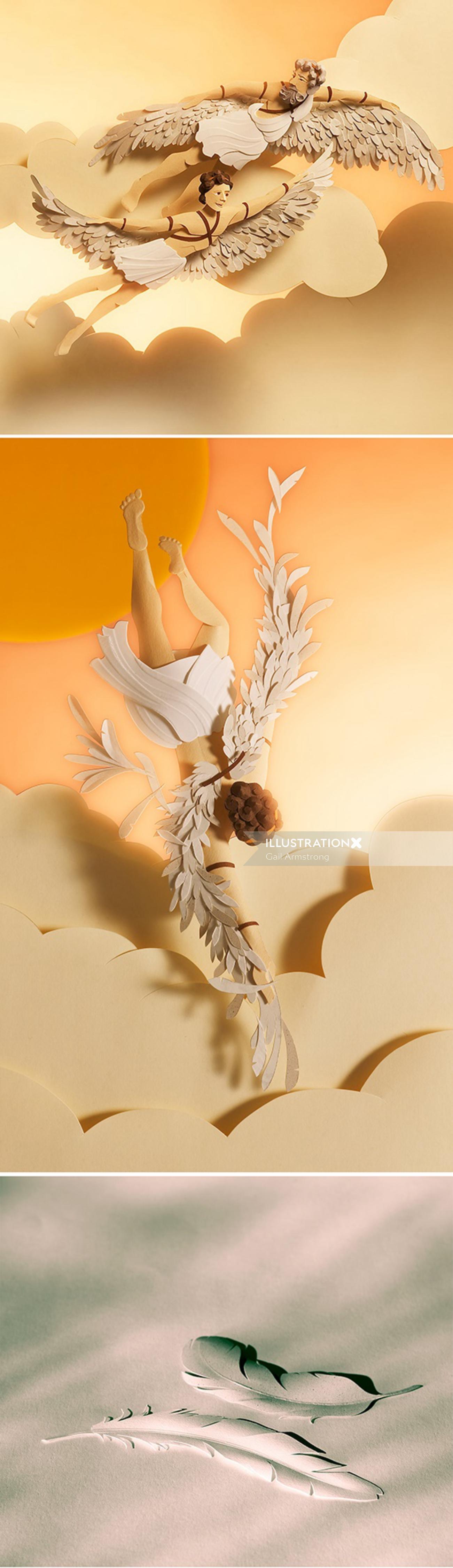 Anjos de arte em papel voando