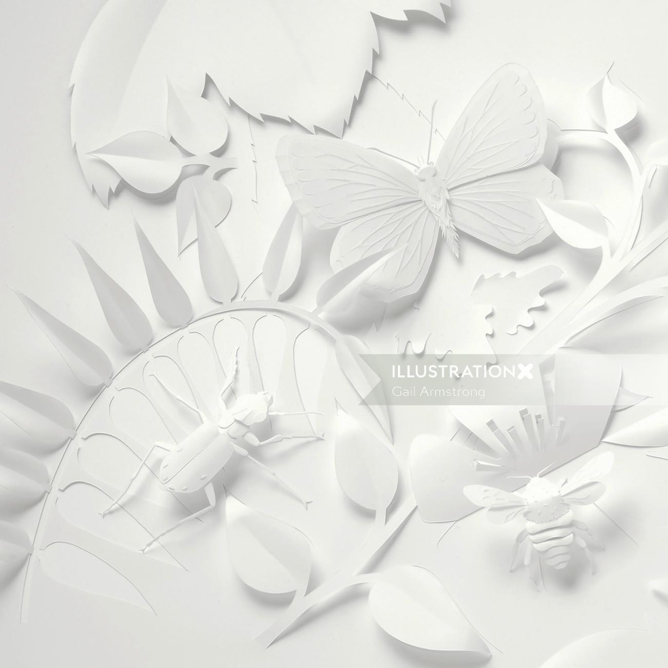 paper art insects with  foliage

