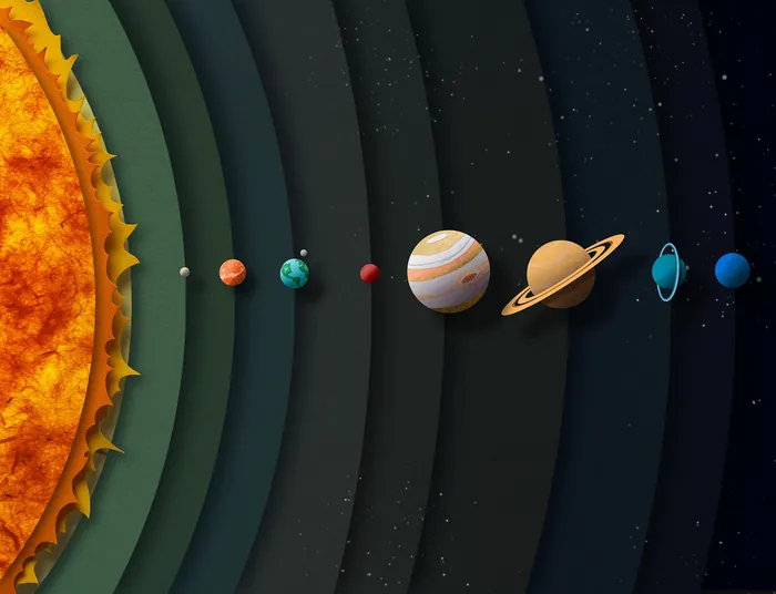 Solar system planets and sun illustration by Gail Armstrong