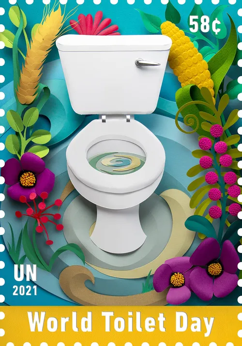 Briefmarkendesign der Vereinten Nationen zum Welttoilettentag
