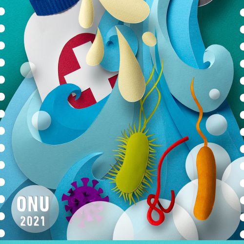 Papersculptured UN stamps for World Toilet Day