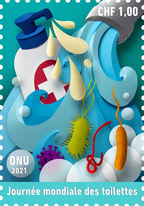 Aus Papier gefertigte UN-Briefmarken zum Welttoilettentag
