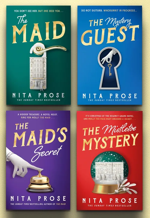 Buchcover für die „The Maid“-Reihe mit Goldobjekten von Gail Armstrong