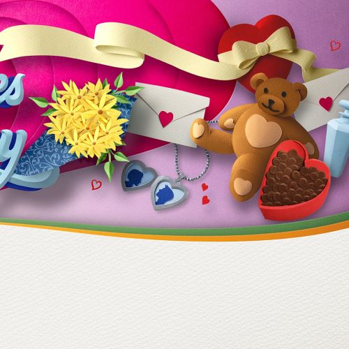 Valentines Day love tokens with teddy bear and chocolates by Gail Armstrong
