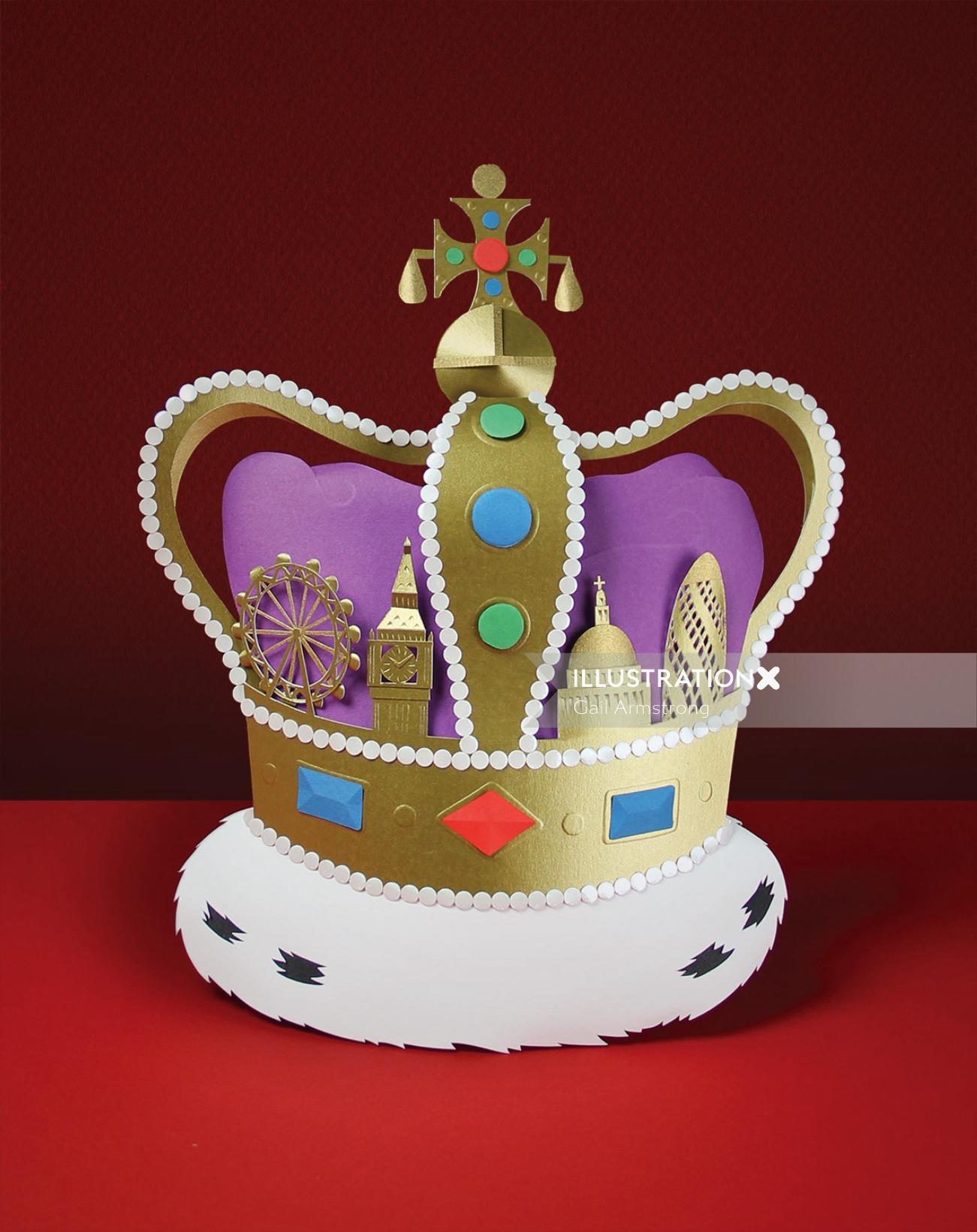 Royal London - coroa de escultura em papel incorporando o horizonte de Londres
