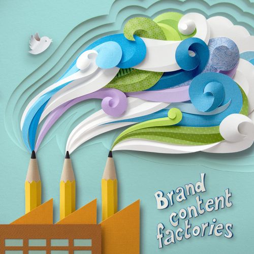 Smoking factory with pencil chimneys - Paper cut image illustration by Gail Armstrong