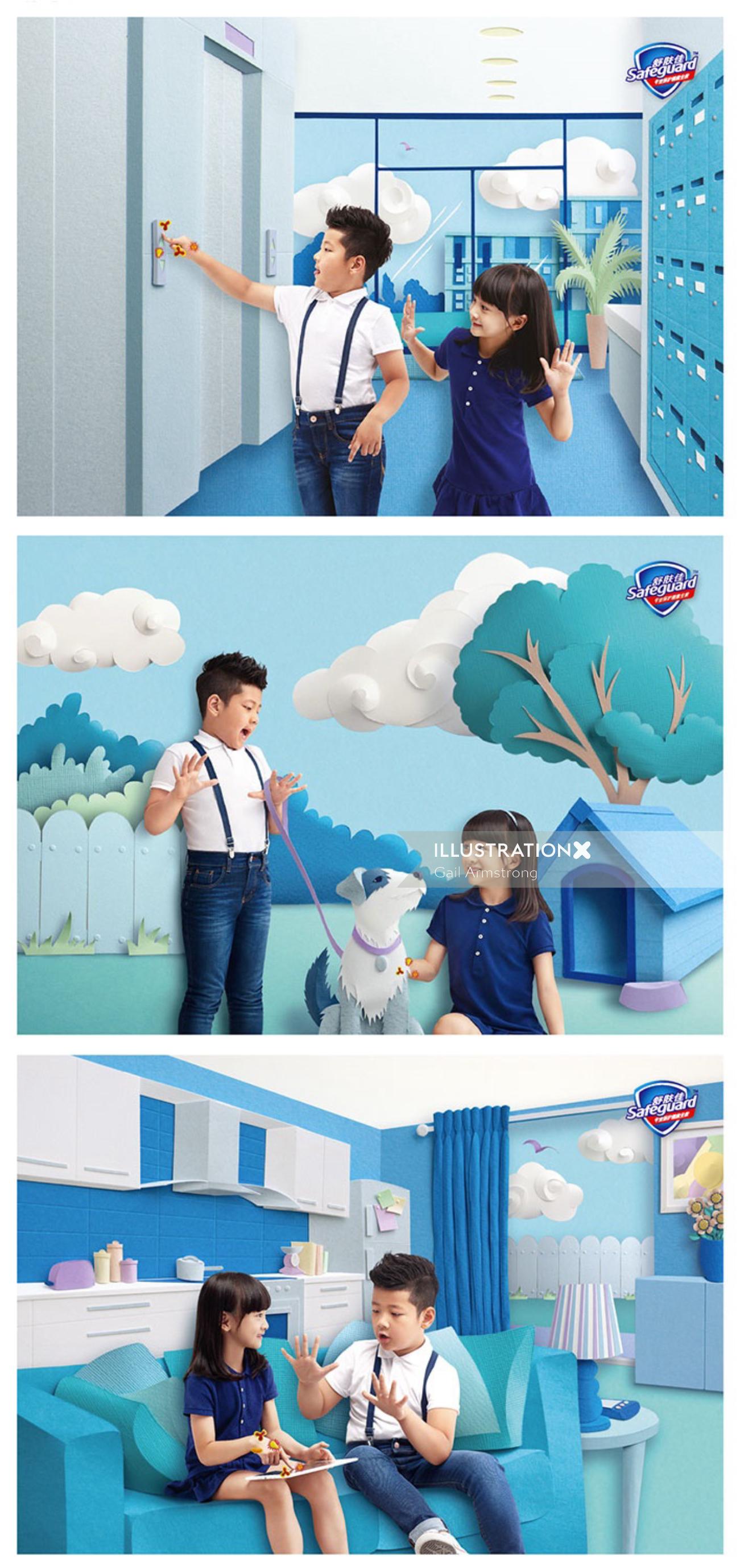 Papercut locations and scenes for Handwash campaign
