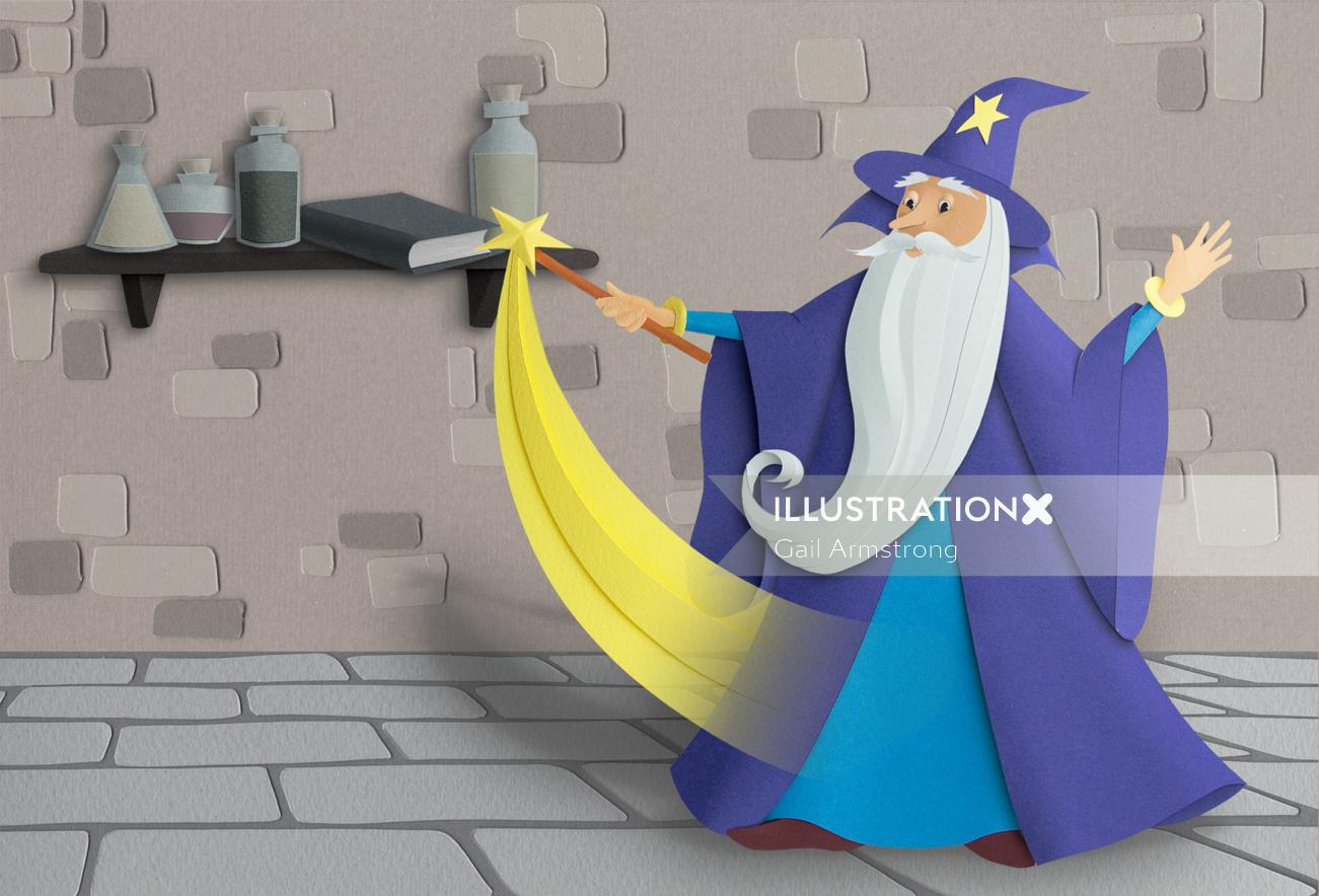 Old wizard performing magic