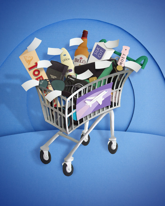 Shopping cart with groceries illustration