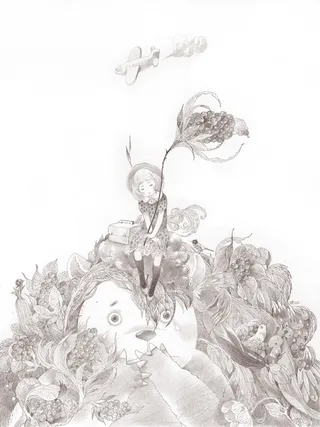 Children Girl Sitting on Panda's head Drawing