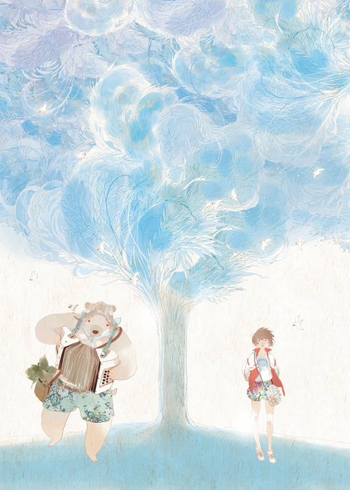Contemporary illustration bear and girl
