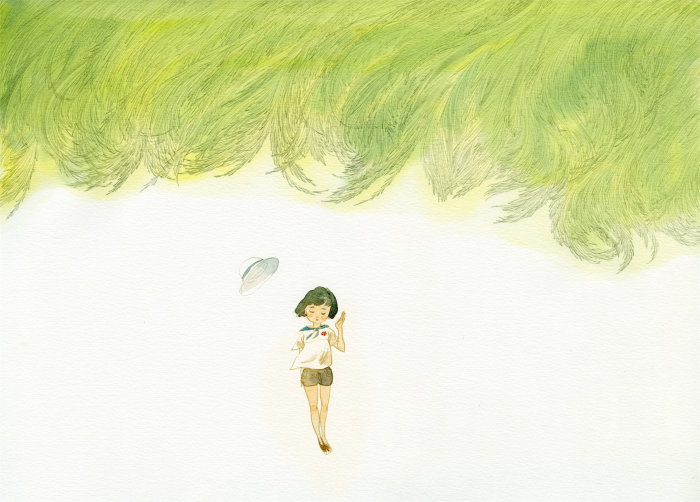 Contemporary illustration girl walking alone
