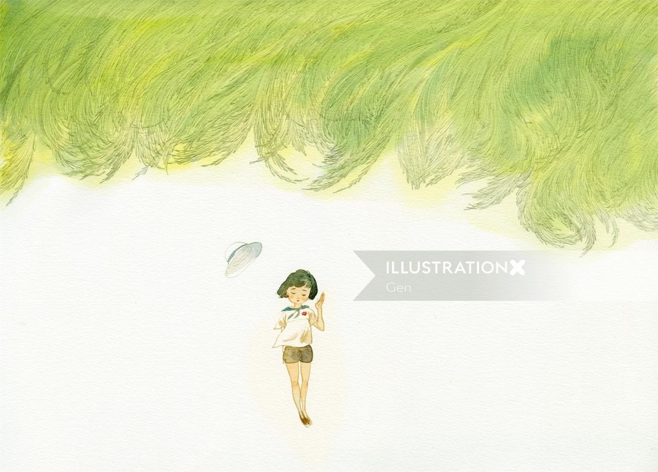 Chica de ilustración contemporánea caminando sola