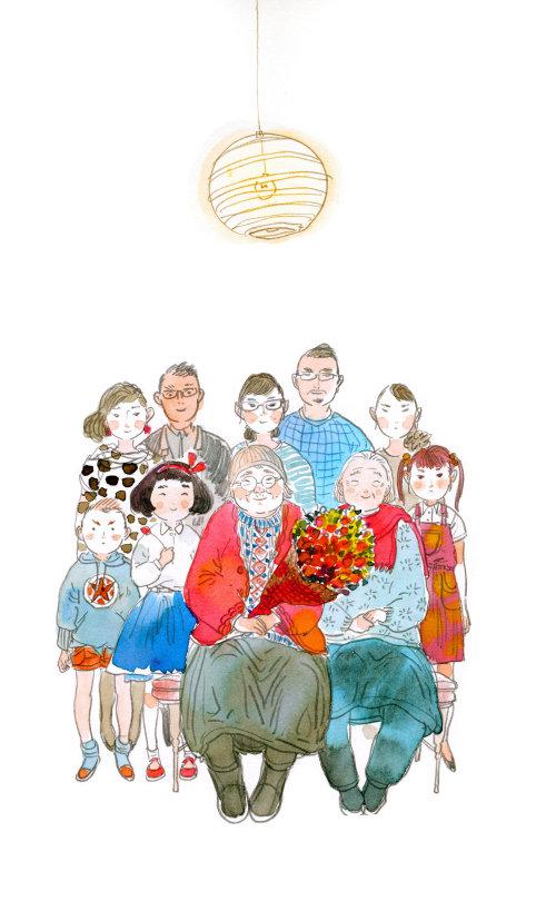 Ilustração contemporânea retrato de família