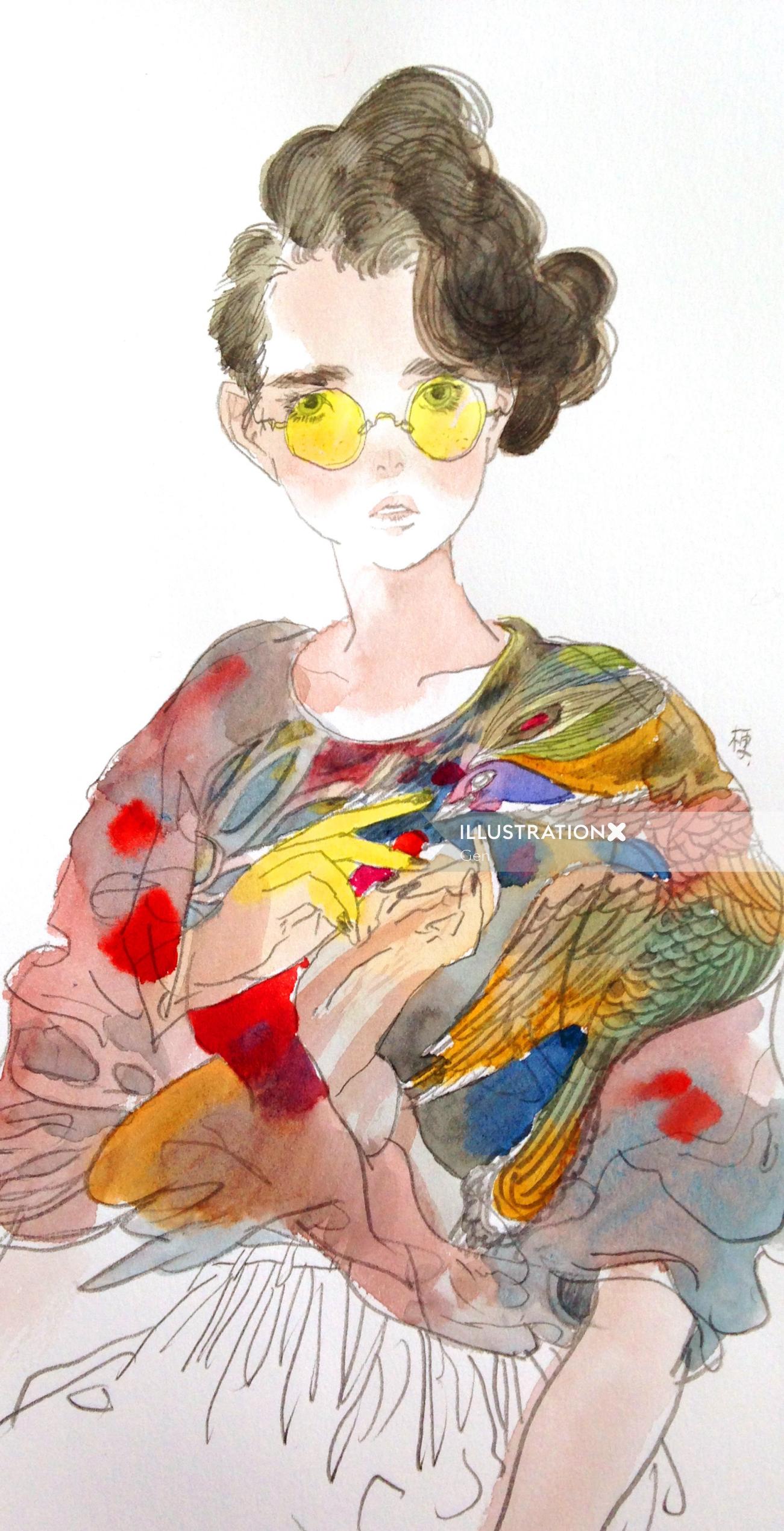 Mujer de moda con gafas amarillas