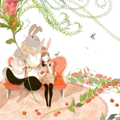Contemporary illustration of rabbit and girl
