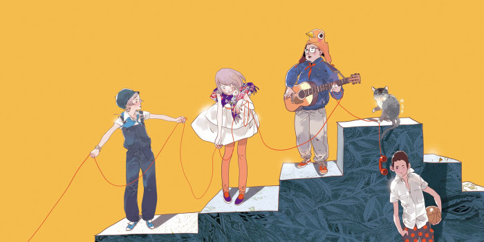 Contemporary illustration people playing music
