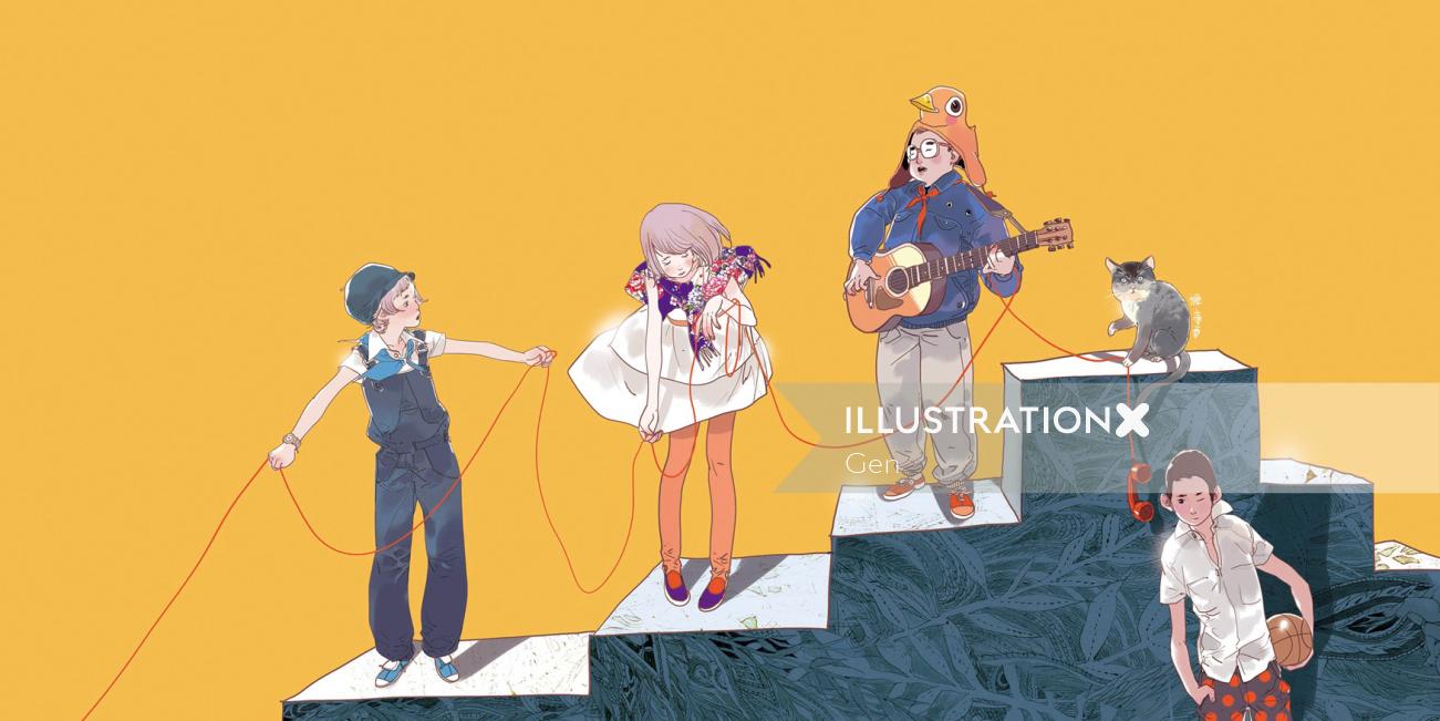 Contemporary illustration people playing music
