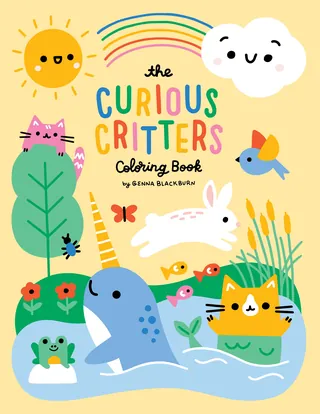 Cute animals including a cat, rabbit, fish, frog, and dolphin with sun and cloud