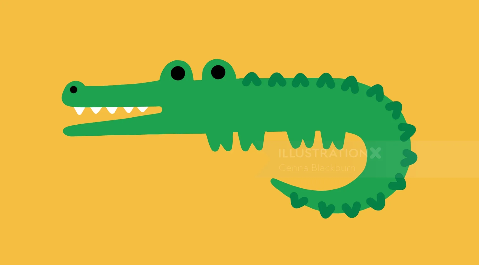 Cartoon-Krokodil mit offenem Maul auf gelbem Hintergrund
