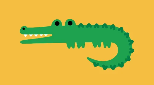 Cartoon green crocodile with open mouth on yellow background