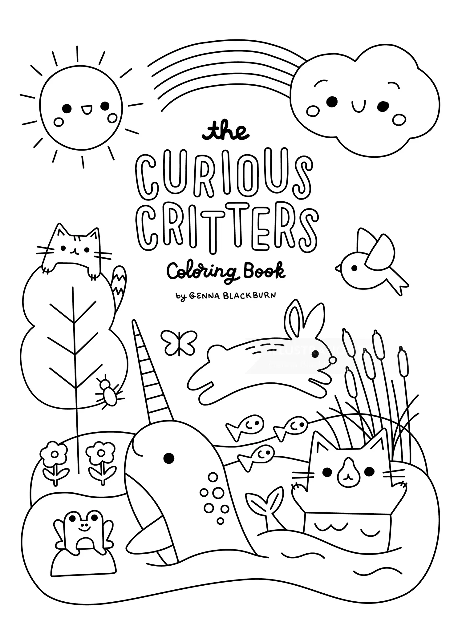 Genna Blackburnによる、動物と自然を描いた白黒塗り絵の表紙
