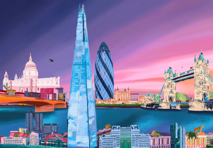 Pintura em aquarela da cidade de Londres para Urban Jungle