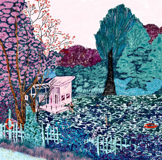 汉普斯特德女子池塘的彩色铅笔画