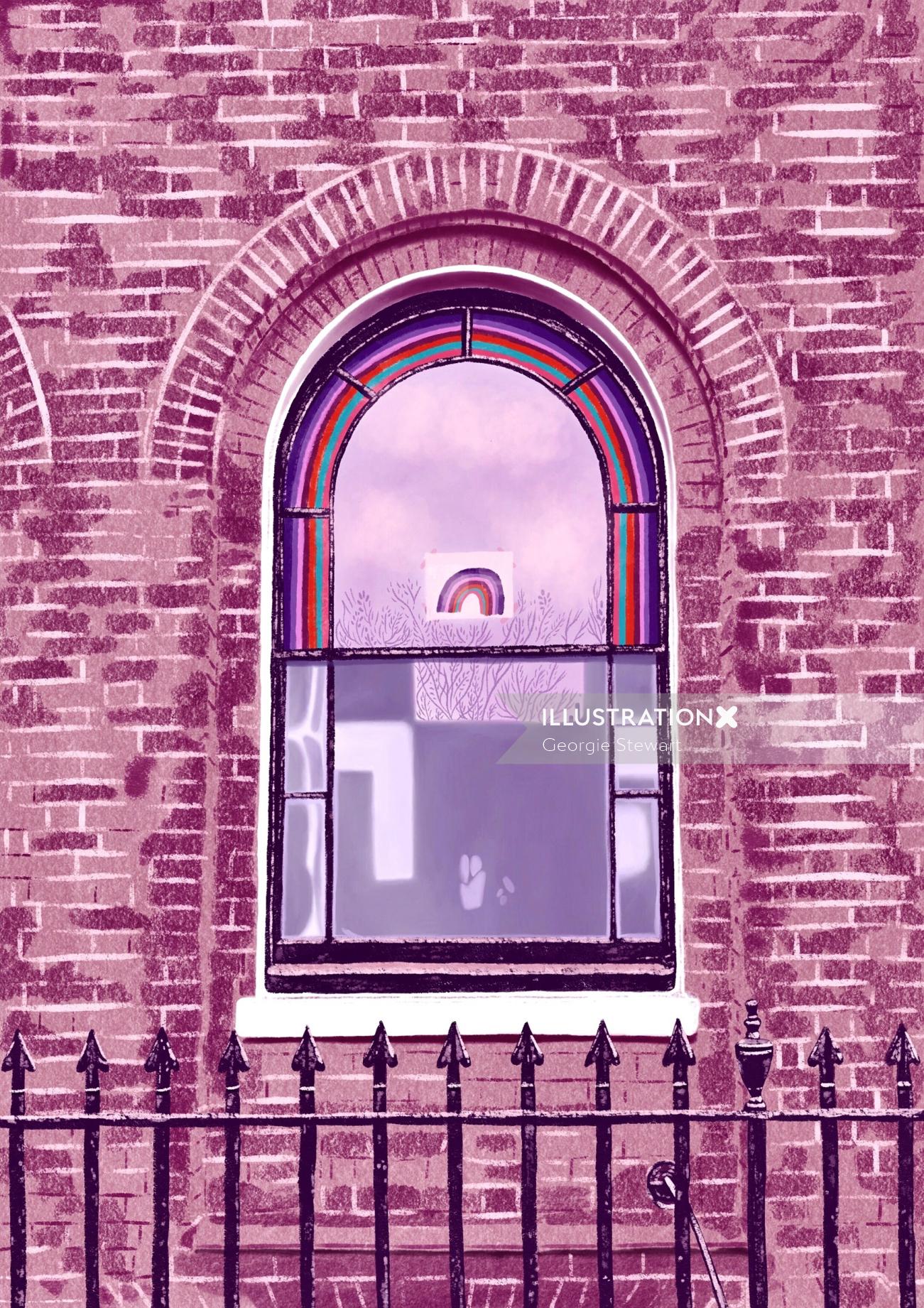 虹をテーマにしたウィンドウデザイン
