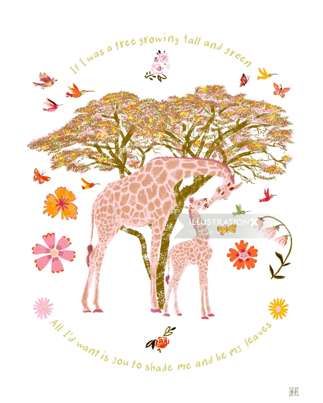 Illustration de girafe animale pour les cadeaux de douche de bébé