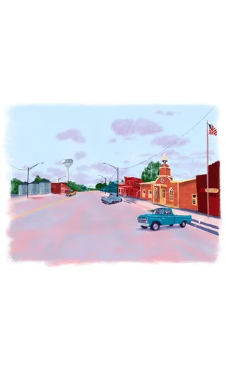 Mid Western town scene watercolor painting