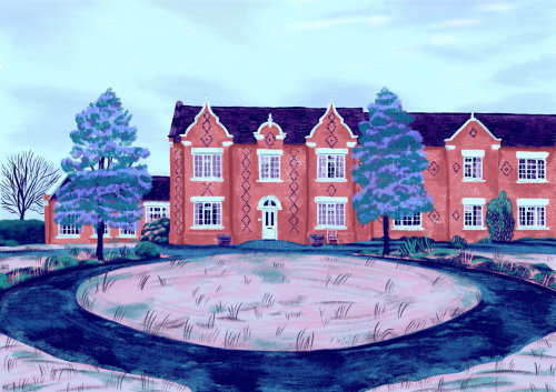 Pintura realista de la casa de campo