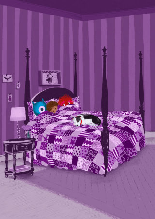 Interior children's bedroom depiction for a picture book