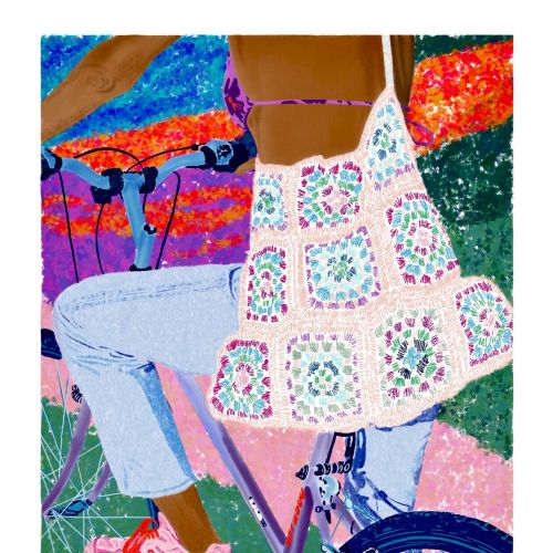 Georgie Stewart's painting of a bicycle ride