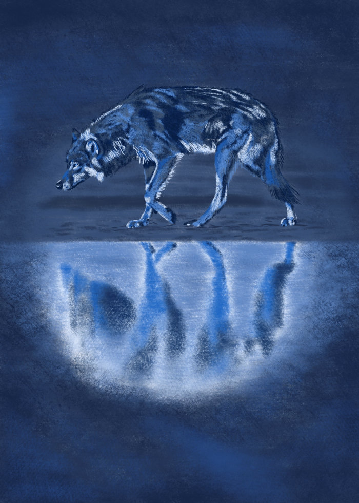 Uma pintura realista de um lobo selvagem