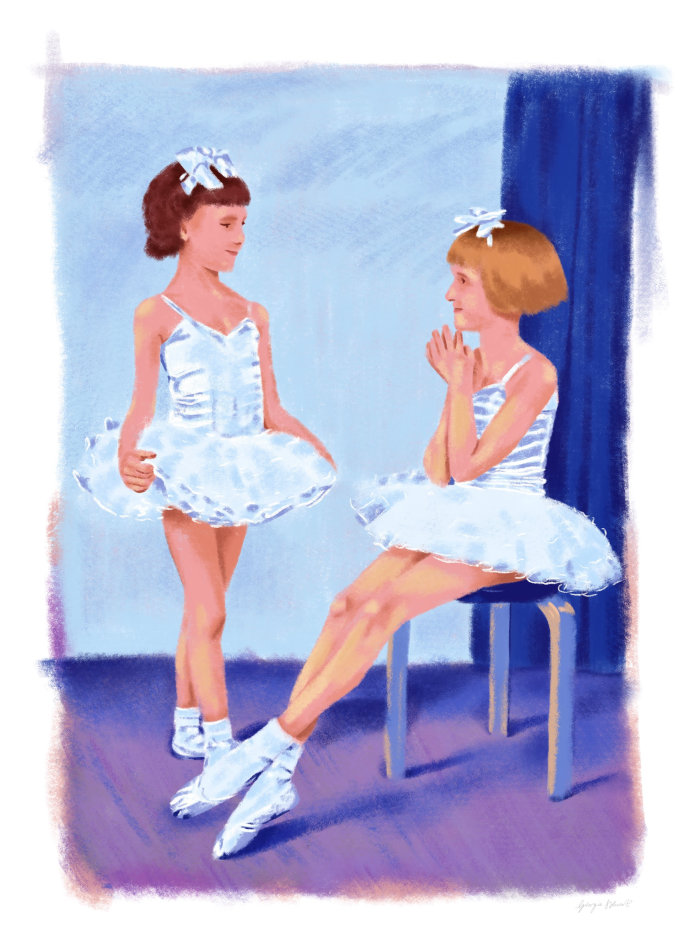 Crianças vestidas de bailarina em uma pintura