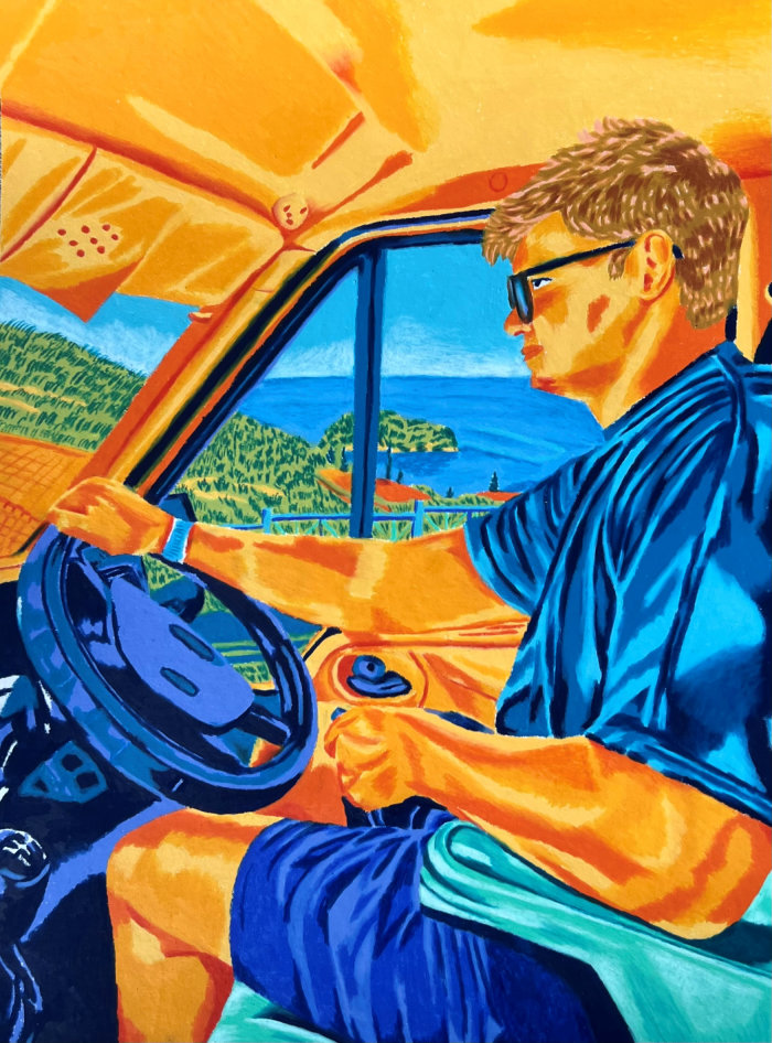 Portrait of a man driving a car