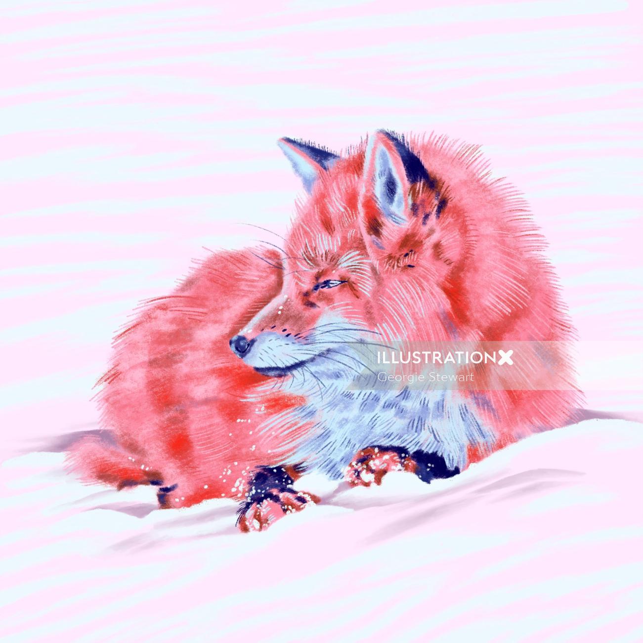 Xmas card featuring a fox illustration