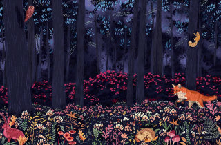 Pintura de una escena de bosque para un libro infantil