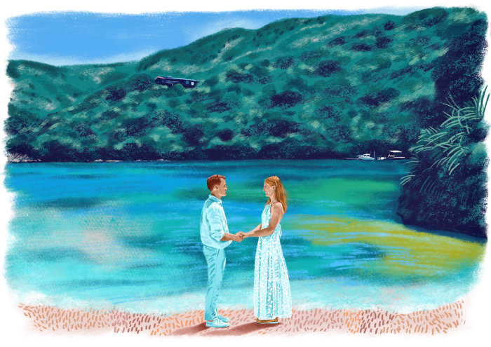Drawings of Meri and TJ's wedding in New Zealand