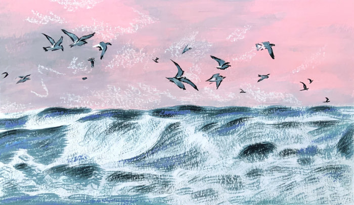 Uma paisagem marinha em tinta acrílica