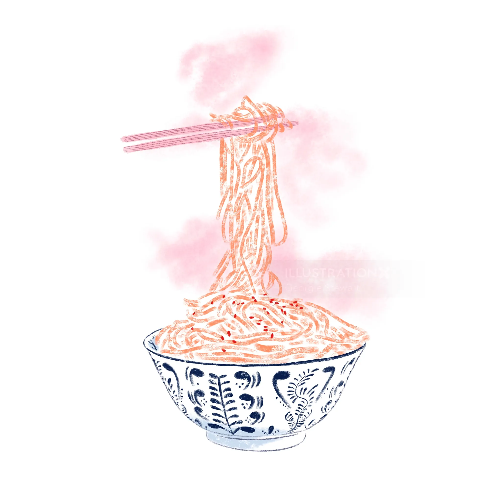 Steaming ramen bowl drawing
