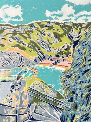 The image is a painting titled "Rapparee Cove" by artist Georgie Stewart