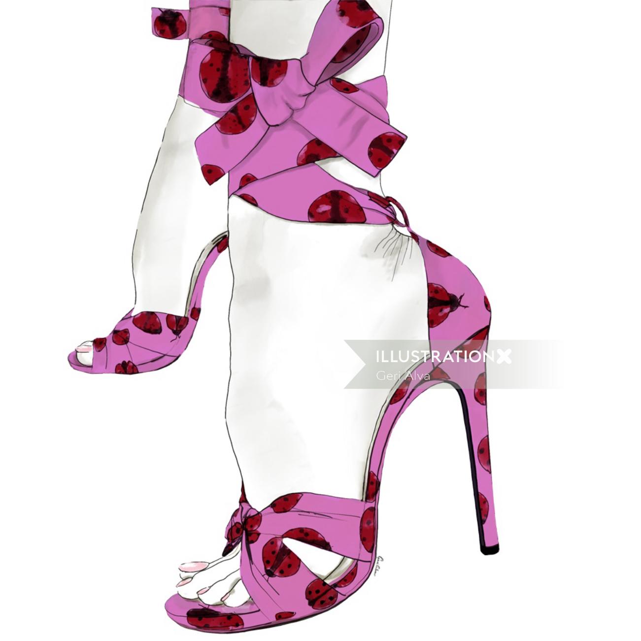 Pink ladybug pumps fashion illustration 
